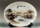 汪小亭1963年新彩九头茶具山水盘碟