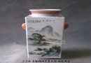 汪雪媛 粉彩青绿山水四方镶器