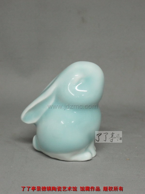 兔年生肖雕塑瓷如意-了了亭-景德镇陶瓷艺术