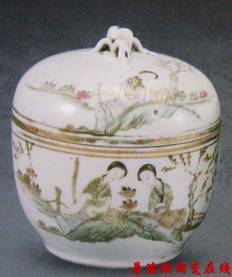 游南 粉彩桃花美女盖缸 民国时期