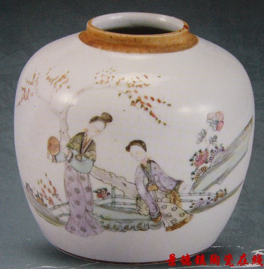 周鹏太 粉彩桃花美女罐 民国时期