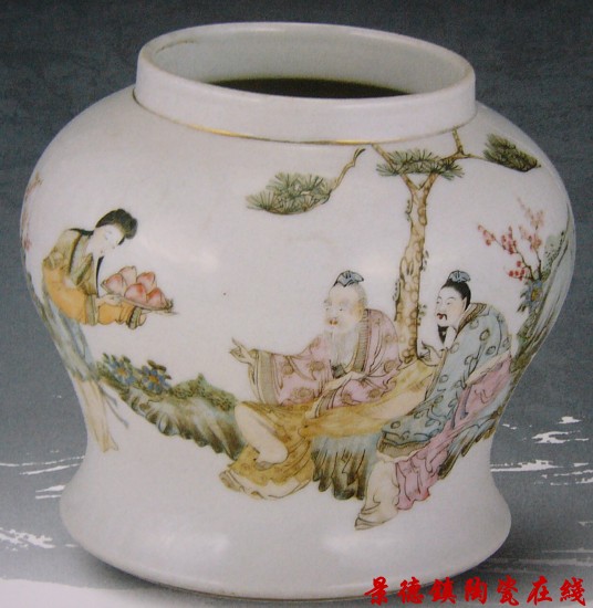 罗仲林 粉彩人物罐 民国时期