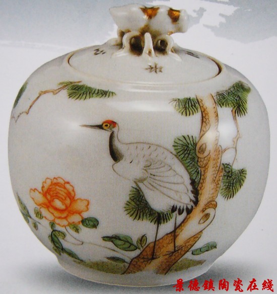 杨香山 彩绘松鹤盖罐 民国时期