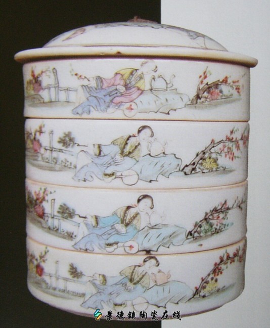 陈时泰造底款·陈时泰作·桃花美女·菜幢