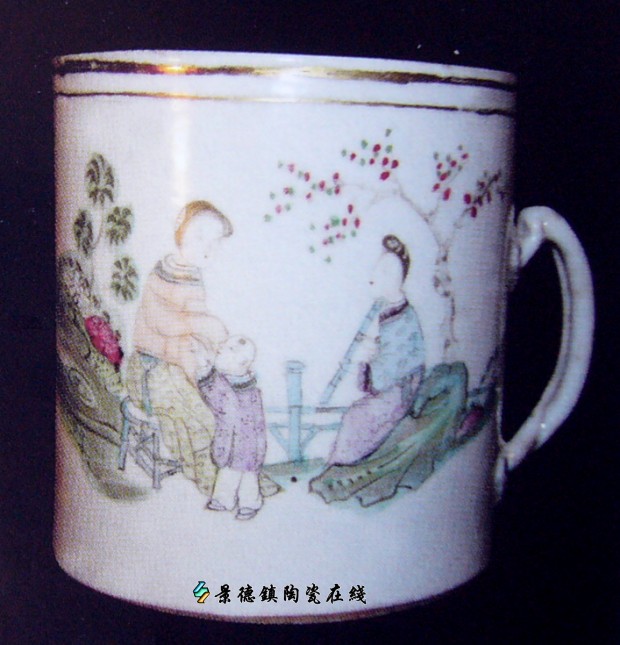 同治年制底款·熊森太作·桃花美女·大茶杯