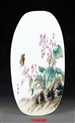 毕胜，粉彩花卉草虫瓷板-尺寸30+26cm