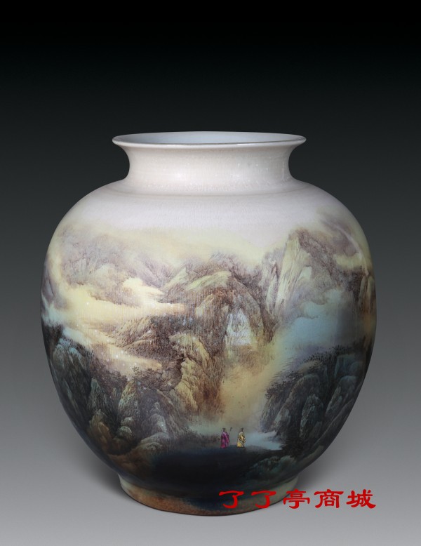 《秋山访友图》粉彩.涂志浩(江西省工艺美术大师)