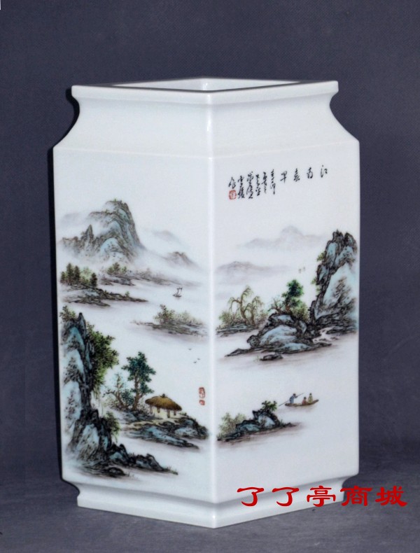 "行舟绿水前"、粉彩、汪雪媛(高级工艺美术师.陶瓷世家)