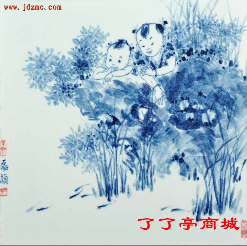 《观鱼》青花·李磊颖（景德镇陶瓷学院美术教授，硕士生导师）