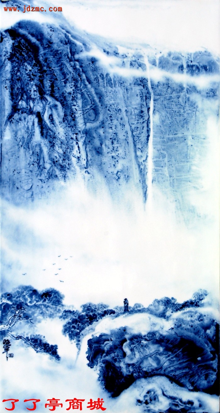 《自古山水最有情》.青花泼彩. 胡昭军(江西省工艺美术师)