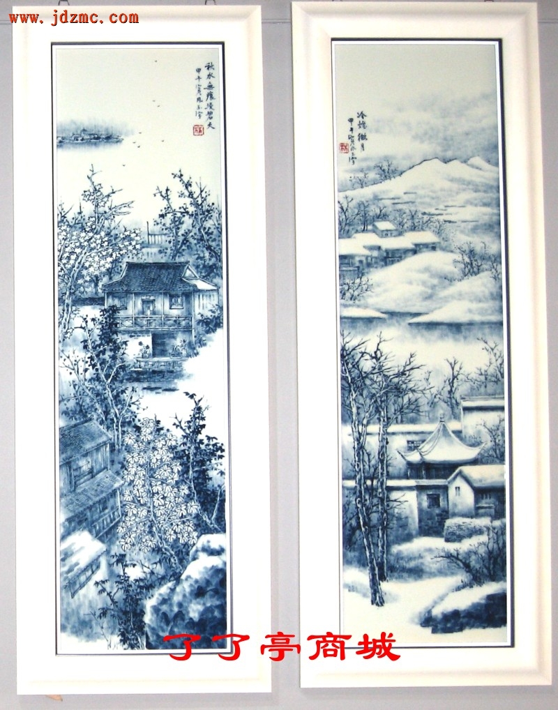 《四季风光图(二)》青花．林玉宇(资深山水画家、陶瓷艺术家)