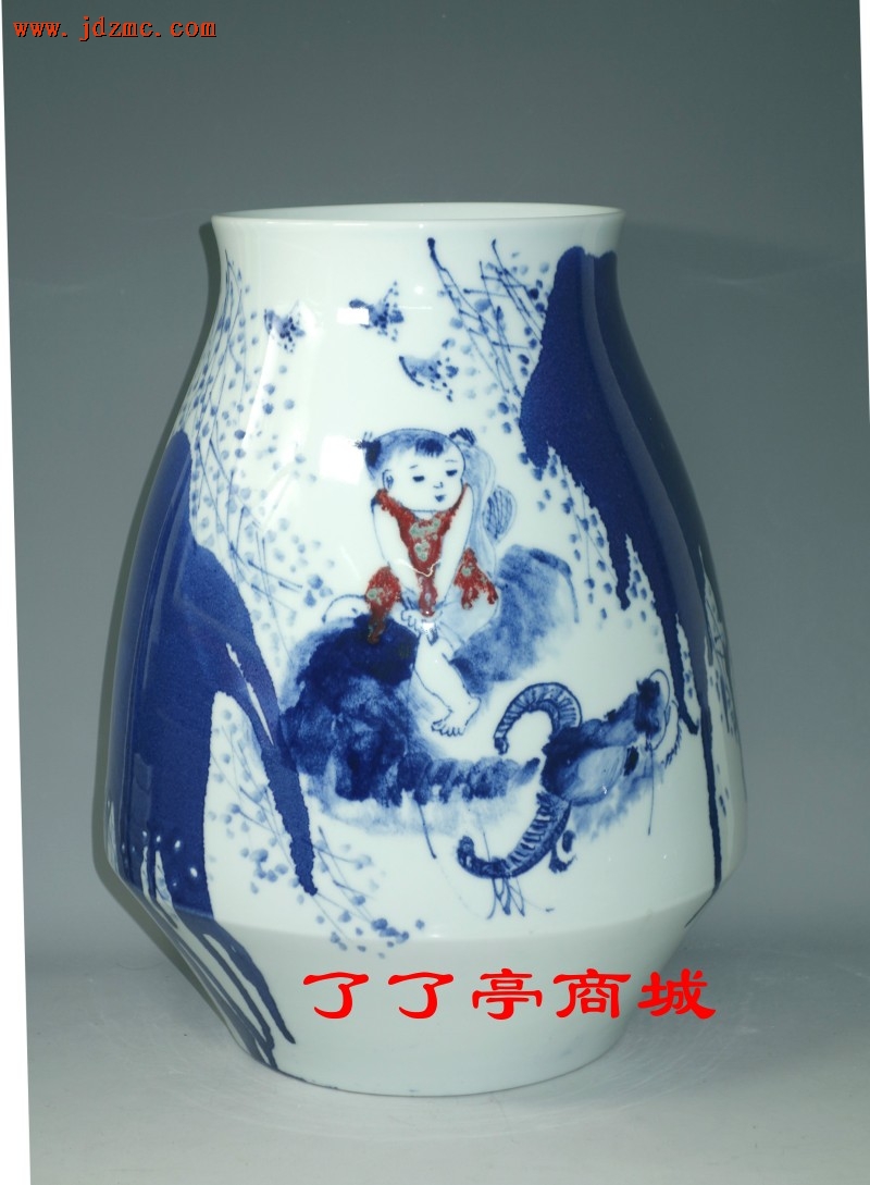 “牧归图”青花釉里红·施家美（江西省高级工艺美术师）