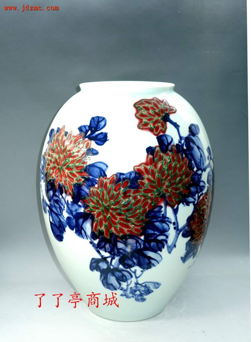 《秋菊盎然》·青花釉里红·李云峰（高级工艺美术师）
