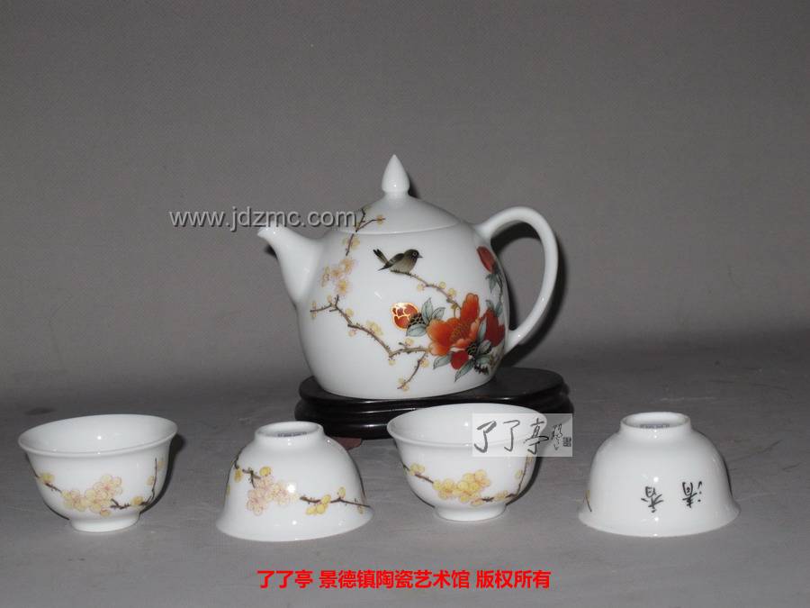 吴锦华工作室出品《雪后奇罄》粉彩花鸟茶具