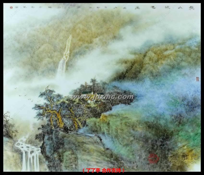 秋山读书图•粉彩瓷板 龚保家