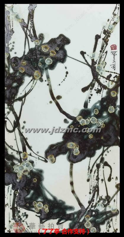 残荷听雨•釉下泼彩瓷板 赖德全