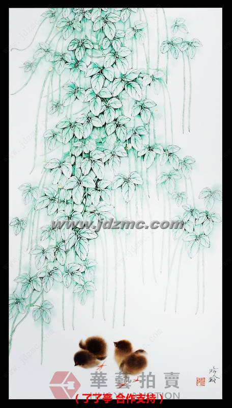 雏鸡•釉上彩瓷板 张吟玲